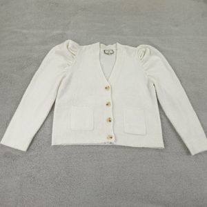 Tuckernuck Sweater Womens Large Cream White Pippa Fuzzy Puff Sleeve Cardigan